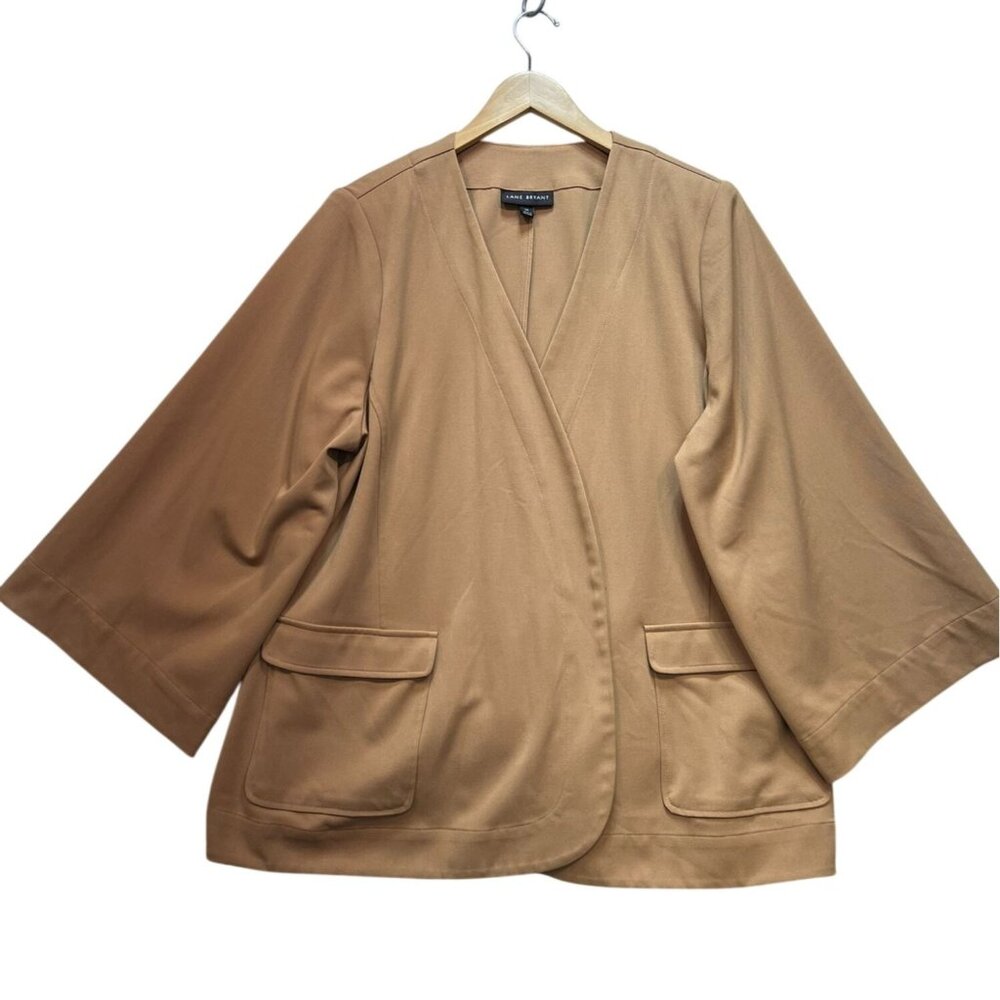 Lane Bryant Womens Kimono Blazer Jacket 20 Tan Open Front Perfect Drape Casual